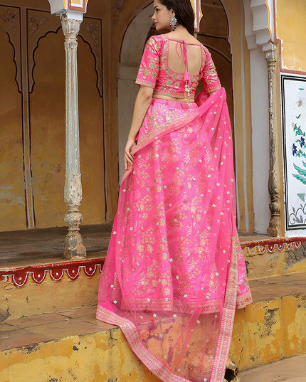 Delightful Punch Pink Heavy Lehenga Choli Set for Festival