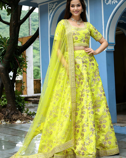 Dazzling Neon Green Heavy Lehenga Choli Set for Festival