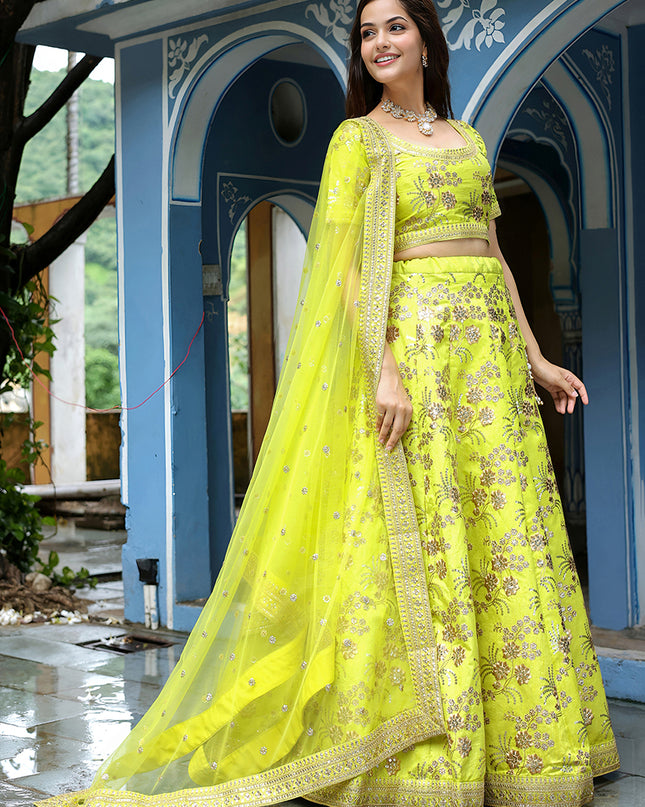 Dazzling Neon Green Heavy Lehenga Choli Set for Festival