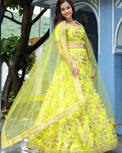 Dazzling Neon Green Heavy Lehenga Choli Set for Festival