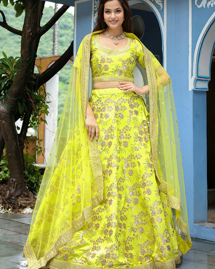 Dazzling Neon Green Heavy Lehenga Choli Set for Festival