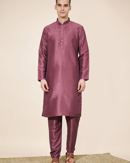 Burgundy Silk Solid Mens Kurta Pajama Set