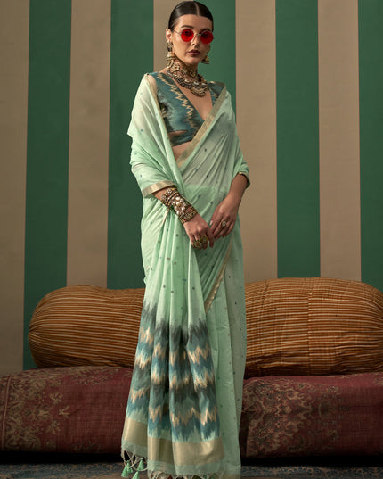 Mint Green Spun Handloom Silk Weaving Festival Saree