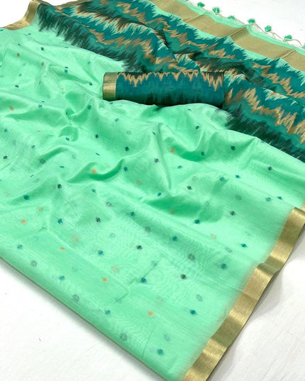 Mint Green Spun Handloom Silk Weaving Festival Saree