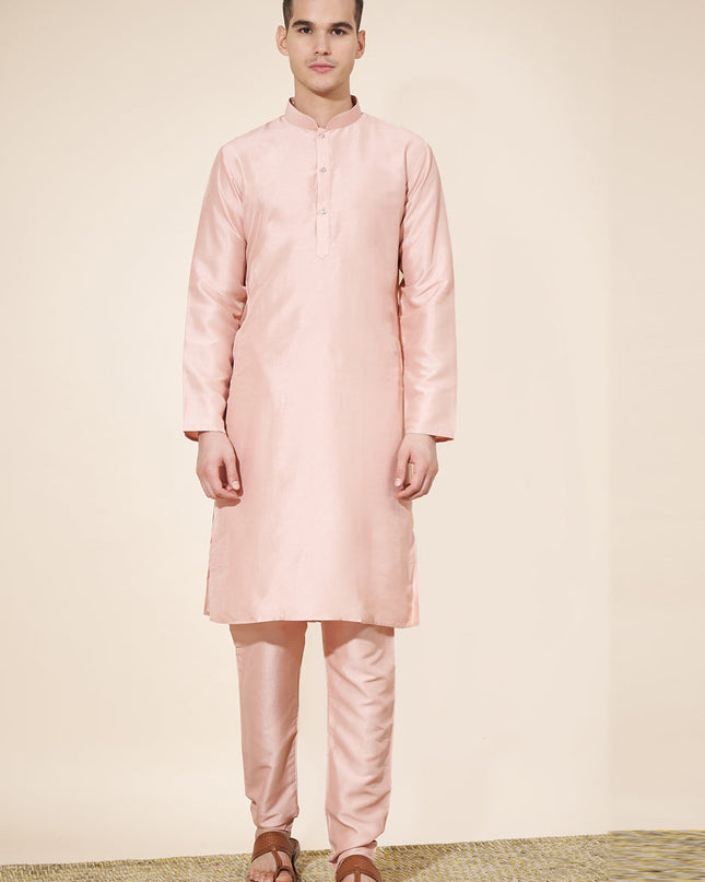Blush Peach Silk Solid Mens Kurta Pajama Set