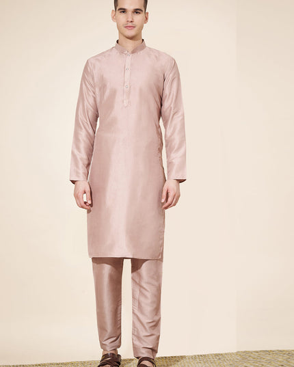 Blush Peach Silk Solid Mens Kurta Pajama Set