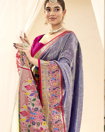 Lilac Handloom Paithani Tissue Silk Saree