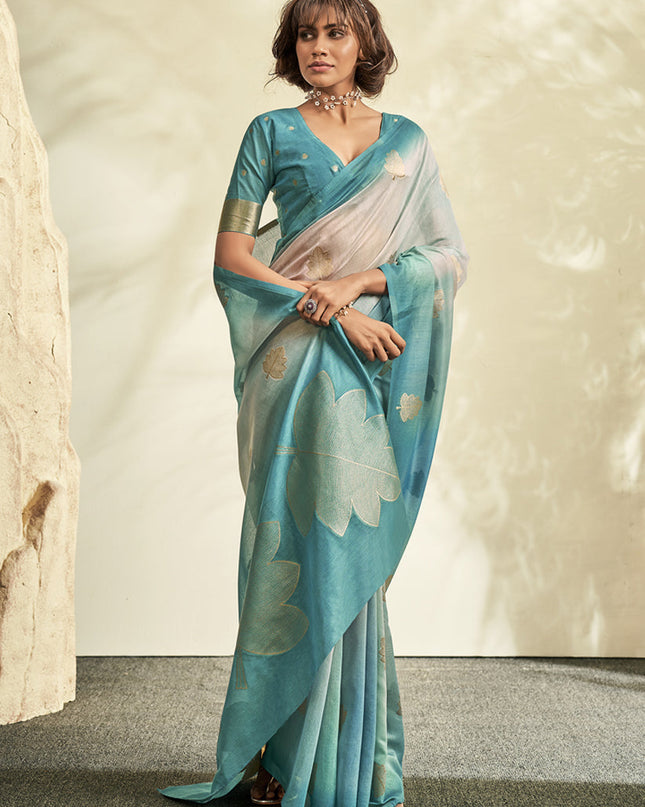 Firozi Handloom Cotton Silk Embellished Saree