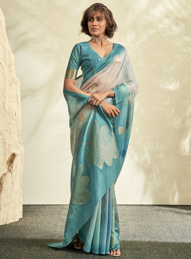 Firozi Handloom Cotton Silk Embellished Saree