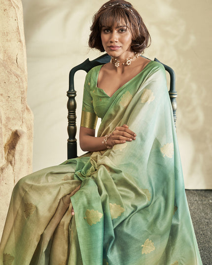Sea Green Handloom Cotton Silk Embellished Saree
