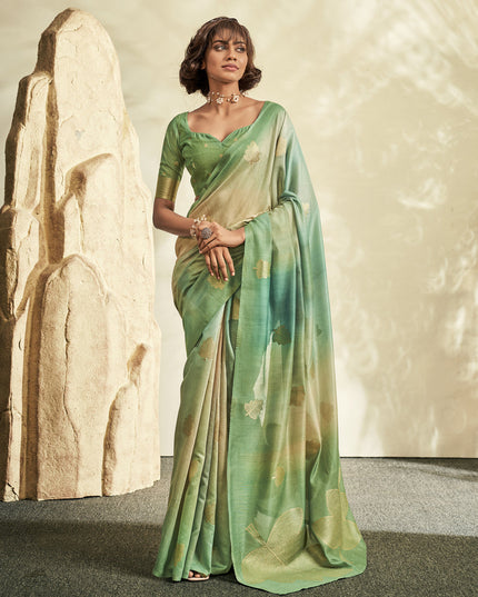 Sea Green Handloom Cotton Silk Embellished Saree