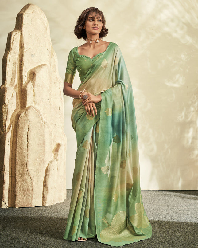 Sea Green Handloom Cotton Silk Embellished Saree
