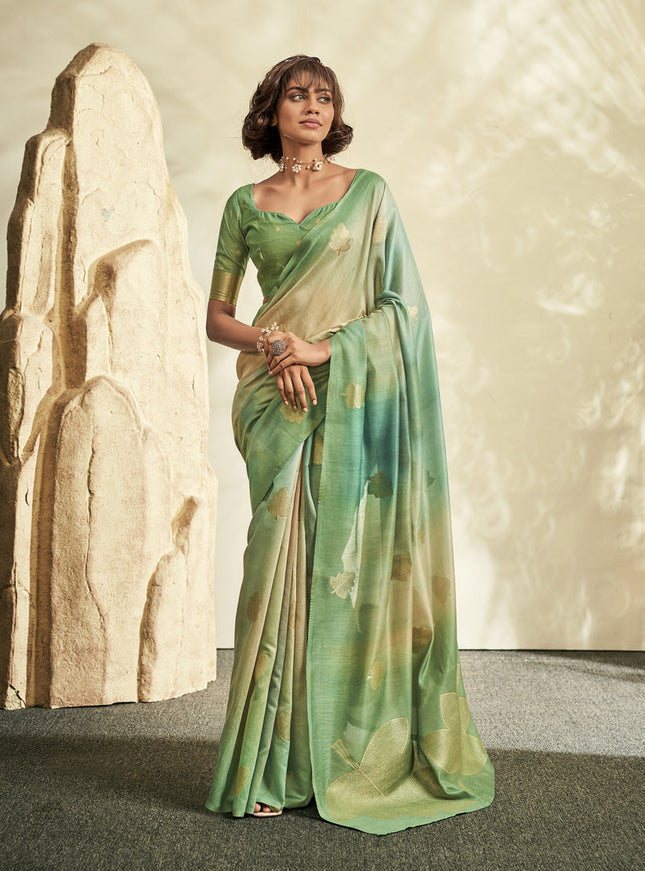 Sea Green Handloom Cotton Silk Embellished Saree