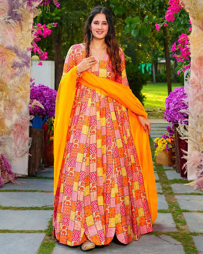 Multicolor Heavy Digital Printed Gown