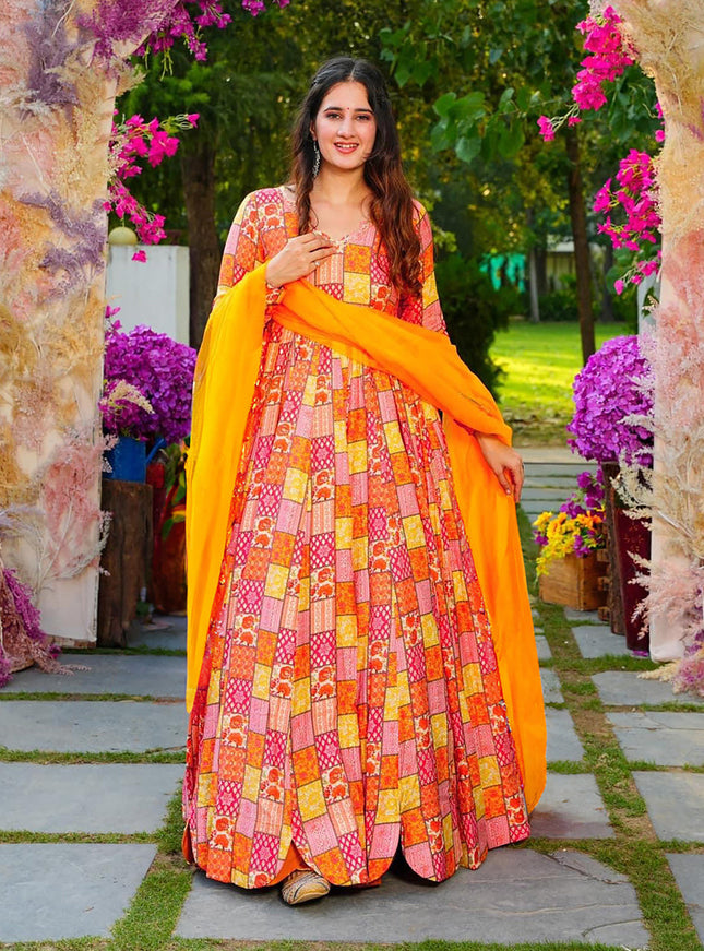 Multicolor Heavy Digital Printed Gown