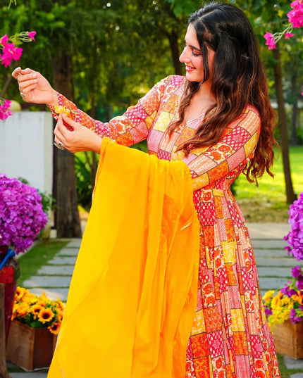 Multicolor Heavy Digital Printed Gown