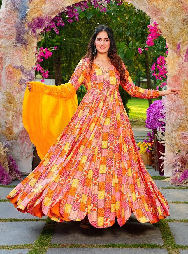 Multicolor Heavy Digital Printed Gown