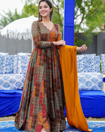 Multicolor Heavy Digital Printed Gown