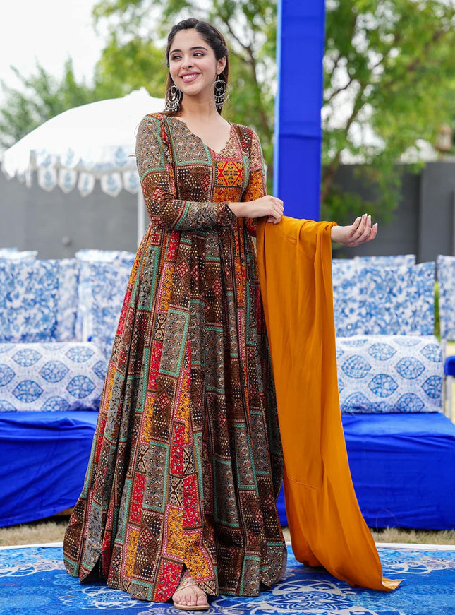 Multicolor Heavy Digital Printed Gown