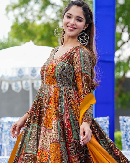 Multicolor Heavy Digital Printed Gown