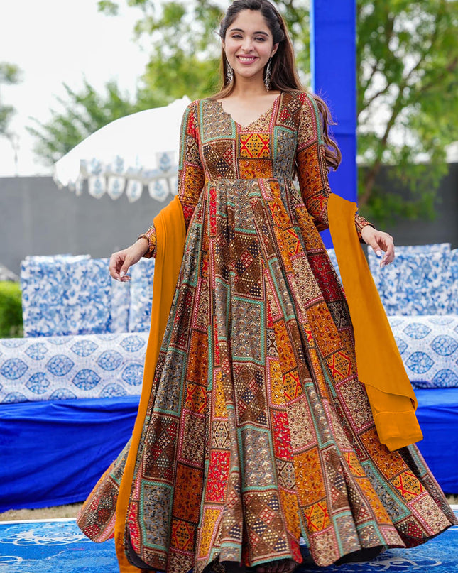 Multicolor Heavy Digital Printed Gown