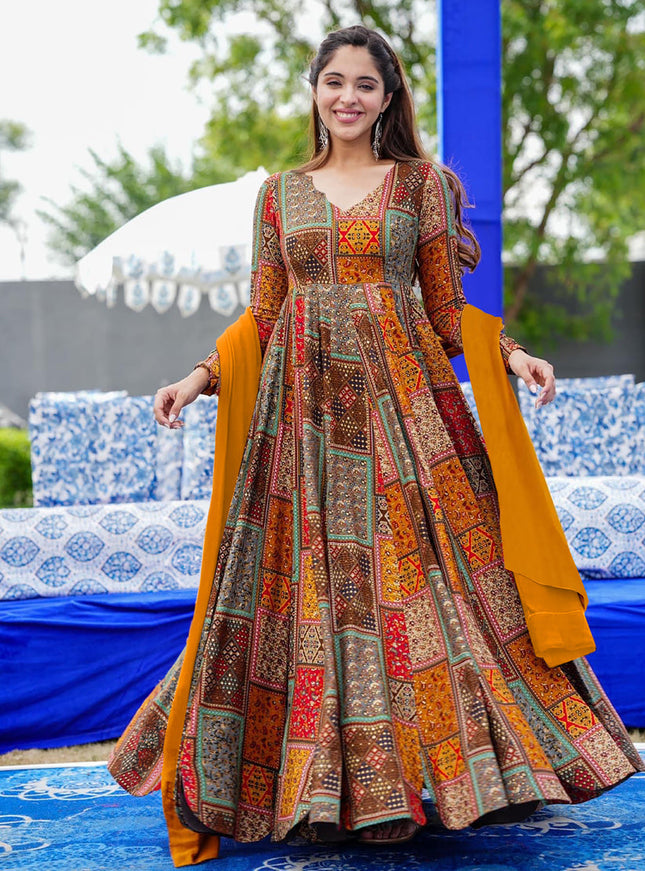 Multicolor Heavy Digital Printed Gown