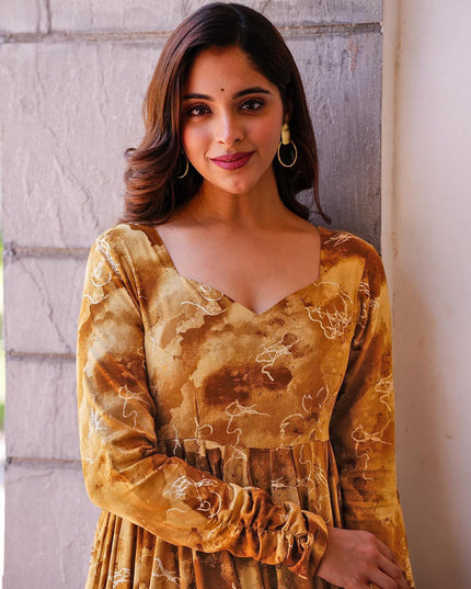 Mustard Yellow Heavy Digital Printed Gown