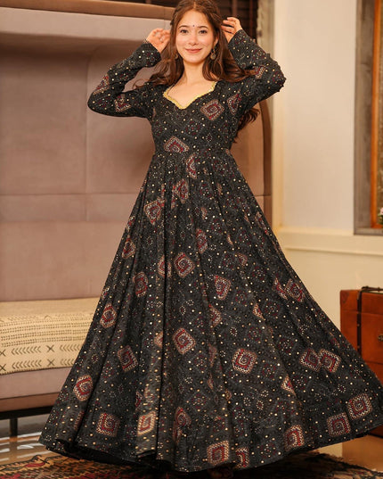 Black Heavy Digital Printed Gown