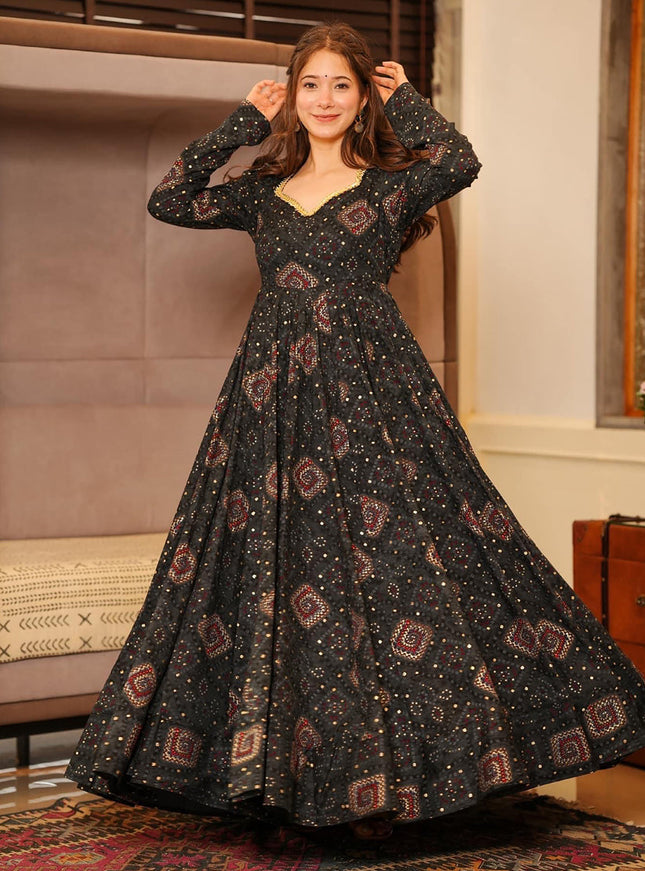 Black Heavy Digital Printed Gown