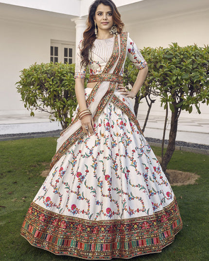 Stylish White Silk Embroidered Wedding Lehenga Choli