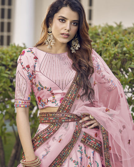Beautiful Rose Pink Silk Embroidered Wedding Lehenga Choli