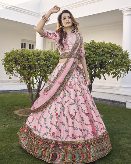 Beautiful Rose Pink Silk Embroidered Wedding Lehenga Choli