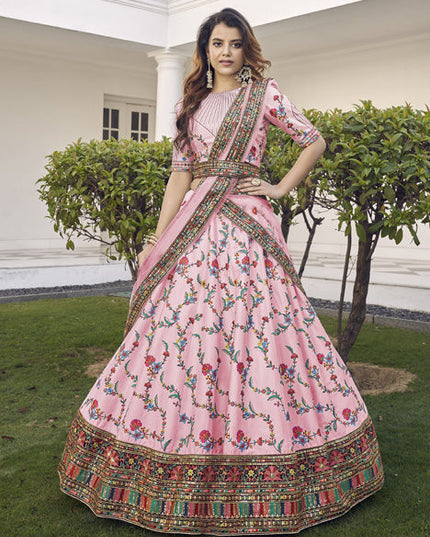 Beautiful Rose Pink Silk Embroidered Wedding Lehenga Choli