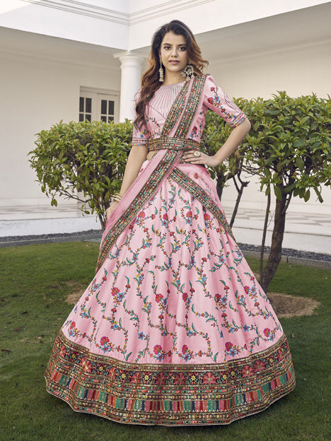 Beautiful Rose Pink Silk Embroidered Wedding Lehenga Choli