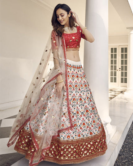 Opulent White Art Silk Embroidered Wedding Lehenga Choli
