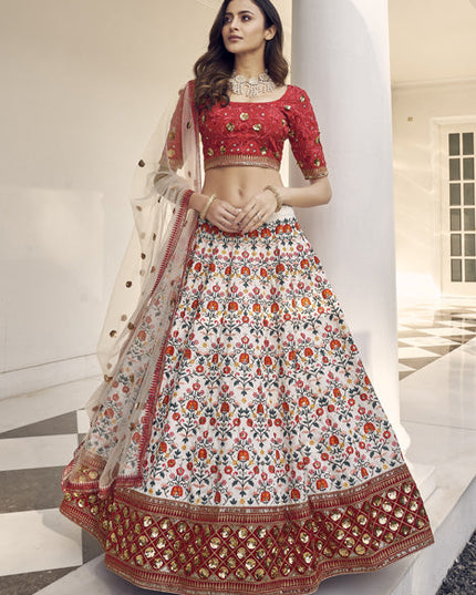 Opulent White Art Silk Embroidered Wedding Lehenga Choli