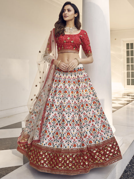 Opulent White Art Silk Embroidered Wedding Lehenga Choli