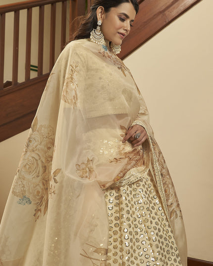Charming Ivory Art Silk Sequins Wedding Lehenga Choli