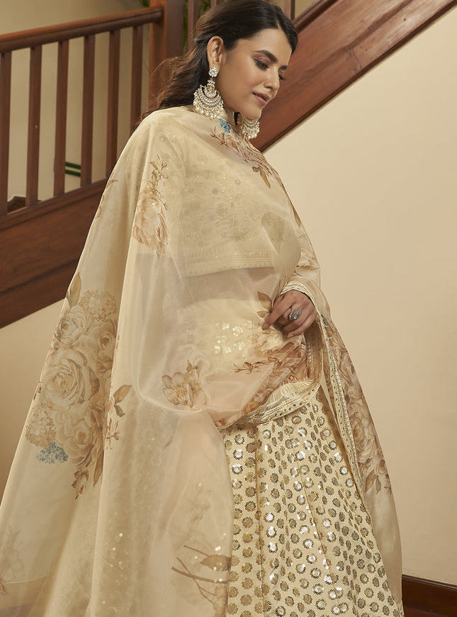 Charming Ivory Art Silk Sequins Wedding Lehenga Choli