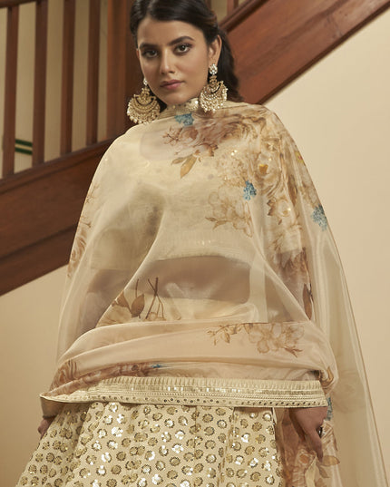 Charming Ivory Art Silk Sequins Wedding Lehenga Choli