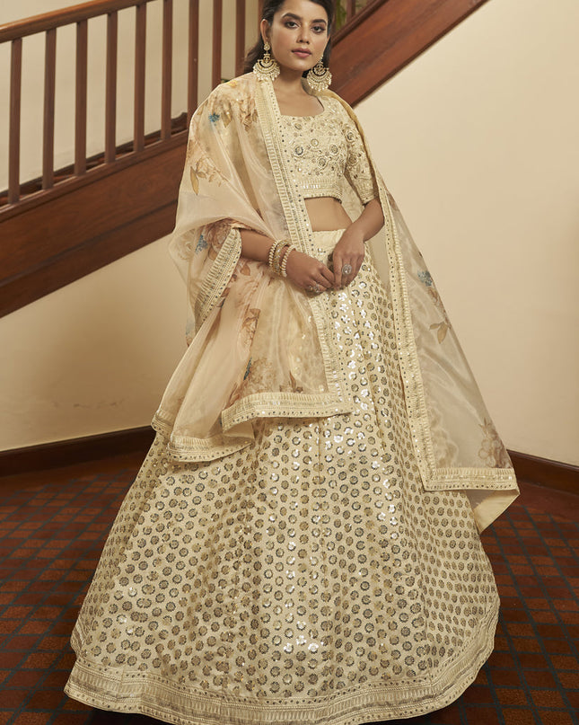 Charming Ivory Art Silk Sequins Wedding Lehenga Choli