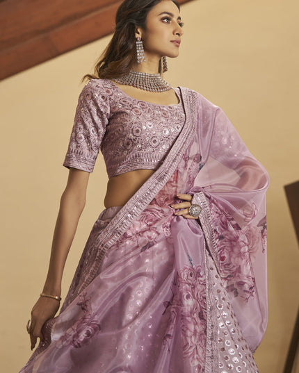 Trendsetting Lilac Pink Silk Sequins Wedding Lehenga Choli