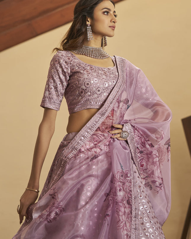 Trendsetting Lilac Pink Silk Sequins Wedding Lehenga Choli