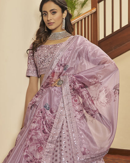 Trendsetting Lilac Pink Silk Sequins Wedding Lehenga Choli