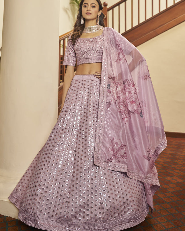 Trendsetting Lilac Pink Silk Sequins Wedding Lehenga Choli