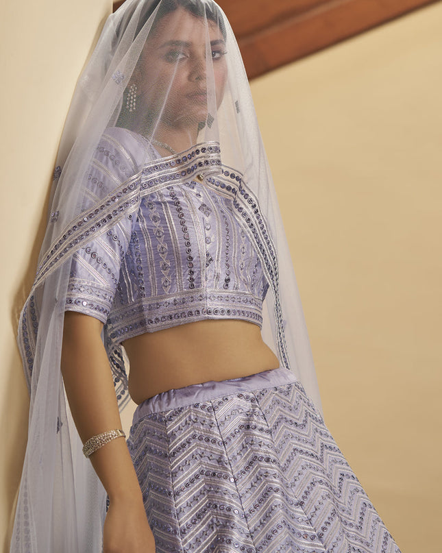 Fashionable Lavender Silk Sequins Wedding Lehenga Choli