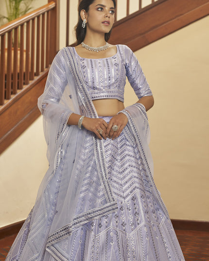 Fashionable Lavender Silk Sequins Wedding Lehenga Choli