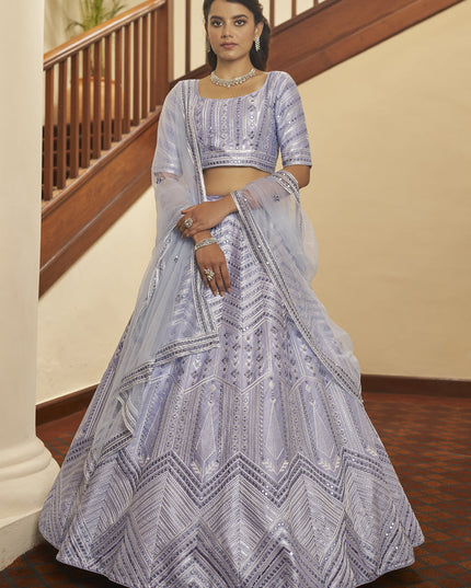 Fashionable Lavender Silk Sequins Wedding Lehenga Choli