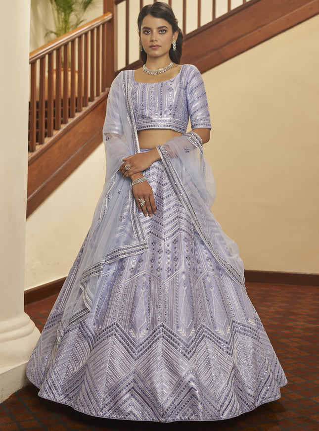 Fashionable Lavender Silk Sequins Wedding Lehenga Choli