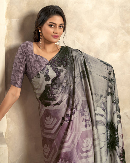 Purple Satin Silk Printed Saree